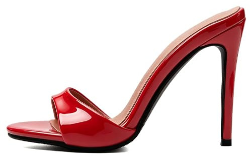 Veelau Meieer Women's Stiletto Heel Mules | Patent look, open round toe, elegant slip-on high heels, for wedding, party, evening and leisure