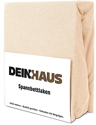 DH DEIN.HAUS Frottee Weiches Spannbetttuch 160 x 200 cm – Baumwolle, mit Gummizug, pflegeleicht, Bettlaken – Farbe: Hellcreme