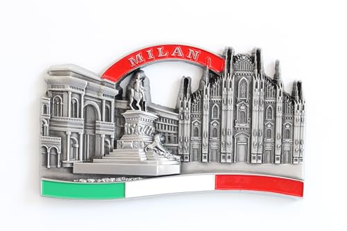 Kühlschrankmagnet mit Städtemotiv, z. B. Venedig, Paris, Rom, Prag, Amsterdam, Barcelona, Dubai, Thailand, aus Metall, tolles Souvenir, schöner Dekoartikel, metall, Silber Milan