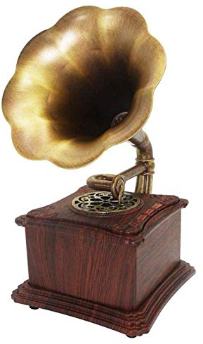 HUIBBGO Tourne-disques, boîte à Musique en Bois Massif, Mini phonographe Vintage rétro Classique en Forme de Gramophone, Haut-Parleur stéréo