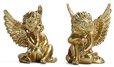 HJGHY Statua dell'Angelo, Set di 2 Resina Oro Statua di Cherubini Ornamenti Decorativi per Soggiorno Camera da Letto Office Desktop