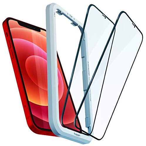 Spigen Alignmaster Schutzfolie [2 Stück] für iPhone 12, iPhone 12 Pro | Volle Abdeckung, Kratzfest, Hochauflösend, Hüllenfreundlich, 9H Härte Folie