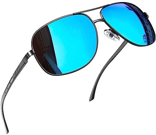 Joopin Coole Sonnenbrille Herren Blau Verspiegelt Retro Polarisierte Sonnenbrille Damen Groß und Oversized Polarized Sunglasses Men Women for Driving UV400 mit Metallrahmen(Blau Verspiegelt)