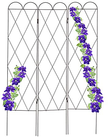 Relaxdays Rankgitter Metall, 3-teilig, zum Stecken, 162,5 cm hoch, Rankhilfe Kletterpflanzen, Spalier Garten, rotbraun