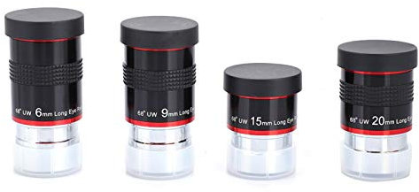 Kuuleyn Zoom del Ocular del telescopio, Ocular Gran Angular de 1,25 Pulgadas, Kit de Ocular FMC Ultra Gran Angular de 1,25 68 ° 6 + 9 + 15 + 20 mm Accesorio de telescopio para telescopio astronómico