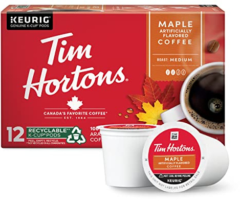 Tim Hortons Caffè aromatizzato all'acero, cialde K-Cup monodose compatibili con Keurig Brewers, 12 ct K-Cups, rosso