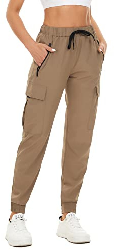 SMENG Pantalon de randonnée en Plein air pour Femme Pantalon de randonnée de Camping à séchage Rapide étanche Protection UV avec Poches zippées Pantalon Jogging Femme Kaki X-Large