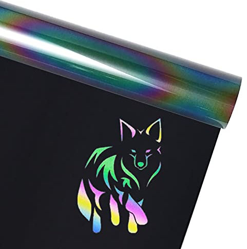 FOSER Plotterfolie Textil, Reflektierende Regenbogen-Plotterfolie 30,5cm×1,5m Heat Transfer Vinyl, Textil Bügeltransferfolie, für DIY T-Shirt, Stoffe (Reflektierender Regenbogen)