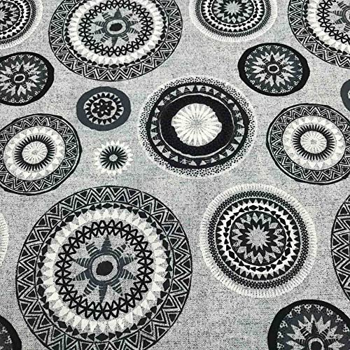Kt KILOtela – Bedruckter Leinwandstoff, Dekoration, Kissen, Polster, 100 cm Länge x 280 cm Breite | Mandalas – Grau, Schwarz ─ 1 Meter