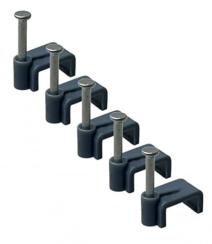 On1shelf® Flat Grey 6.0 mm Cable Clips, Bag of 50, Skirting Wire Nail Clips, Cable Tacks for Ethernet, Electrical Cables, Walls