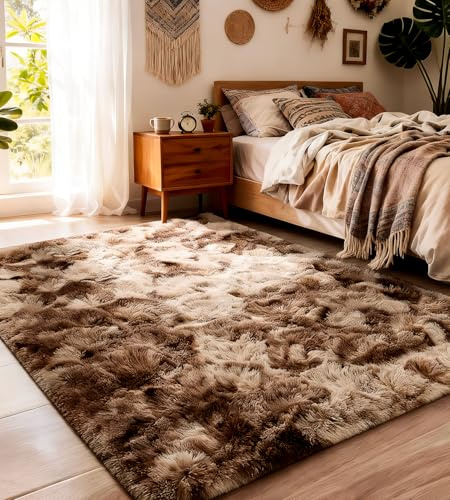 MARATIP Plyschmatta, fluffig rektangulär matta i stor storlek, modern, för barn och flickor, mjuk matta för sovrum/vardagsrum/barnrum (brun, 200 x 300 cm)