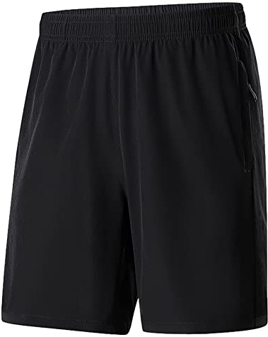 Jamron Sportshorts i plusstorlek för män, gym, träning, löparshorts, lätta vardagsshorts med blixtlåsfickor (XS–10XL), Svart, 7XL