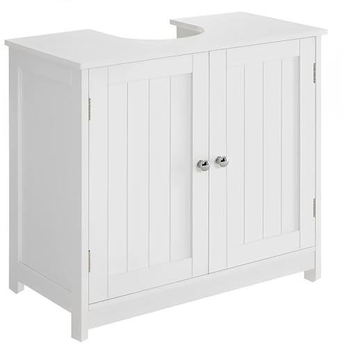 Koradi Home Mueble Bajo para Lavabo, blanco, armario para baño, diseño elegante y funcional, Mueble de madera con Pie, 2 Puertas, pomo de acero (60 x 30 x 60 cm)