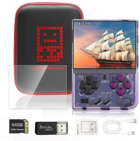 Handheld Spielkonsole for Miyoo Mini Plus, 3,5 Zoll IPS-Bildschirm Linux-System Handheld Console, 64G 20000+ Klassische Spiele Emulator Handheld mit Tragbaren Tasche, Unterstützt WLAN-Kampf