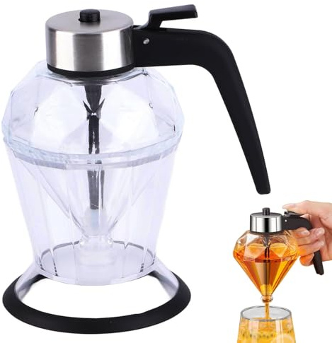 Honey Dispenser No Drip Glass, 200ml Syrup Dispenser Glass, Honey Jar with Stand, Honey Dispenser Diamond, Coffee Syrup Dispenser, Honey Pot Honey Container