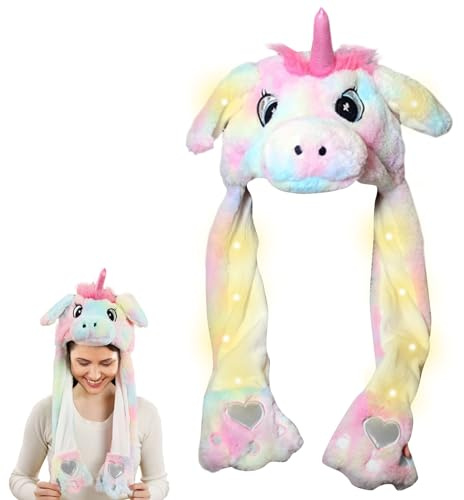 Mecctuck LED Mütze mit Beweglichen Ohren, Lustige Mützen für Winter, Partyhut Plüsch, Wackelohren Mütze für Weihnachts Party & Geburtstage (D)