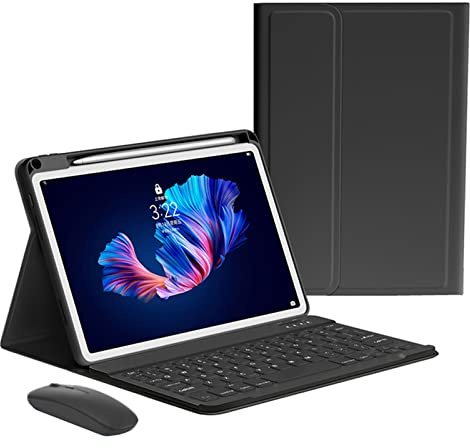 kaitesi Funda con teclado y ratón para iPad Air de 13 pulgadas (M3/M2)/iPad Pro de 12.9 pulgadas (6ª/5ª/4ª/3ª generación) con teclado de color inalámbrico desmontable magnéticamente, negro