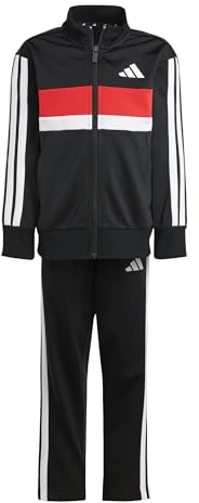 adidas Unisex niños Seasonal Essentials Tiberio 3 Stripes Tricot Track Suit, black/white/pure ruby, 6-7 Years