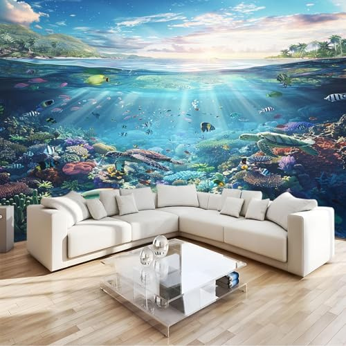 3D Mural Sea World Creatures Wall Mural Versatile Photo Wallpaper & Wall Sticker, for Bedroom Living Room & Home Décor, Including Kids’ Room Art Poster W200 X H140 Cm