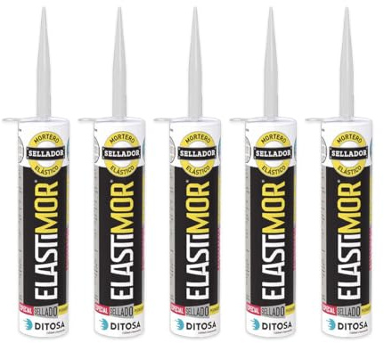 DITOSA CALIDAD E INNOVACION - ELASTIMOR Mortero Sellador, Cemento Express, Impermeable, para encintados, llagueados, sellados, rejunteados, reparaciones, Tubo 310 ml x5