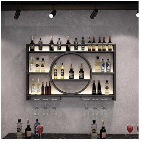 AJYBYUKJ Portabottiglie da parete con luce a LED, moderno espositore per vino in metallo portabicchieri da vino, mensole galleggianti per la casa, cucina, bar, ristorante, decorazione Beauty Comes