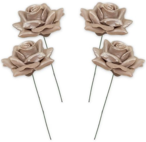 Kunstrosen-Blüten mit Stiel als künstliche Deko-Rosen aus Wachs - 4 perlmutt Rosenblüten wie echt für Blumengestecke Blumen-Dekoration - Wachsrosen als Kunstrosen Friedhof Grabschmuck