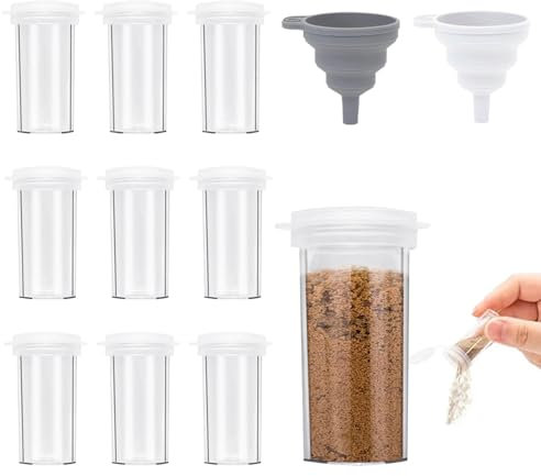 FINEASY 10 Stück Mini Salzstreuer, Salz und Pfefferstreuer Klein 6g, Gewürzstreuer Plastik Mit Deckel und Trichter, Mini Salzstreuer für Unterwegs, Reise, Camping, Küche und Grillen im Freien