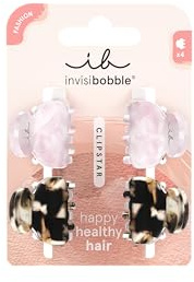 invisibobble CLIPSTAR 4x Haarklammer Klein, Rosa & Braun Leopard Haarspangen Mädchen, Rutschfeste Hair Clips, designed im Herzen Münchens