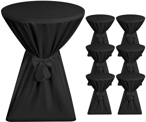 Showgeous Schwarz Stehtischhussen Ø70–75cm,6er-Set, mit Schleifenband | Hochzeiten und partys Rutschfest,blickdicht,waschbar,mit schleifenband und verstärkten fußbereichen