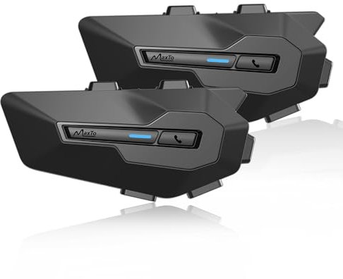 MAXTO Auricular Bluetooth para Motocicleta MX2 1000M 2 Riders Casco Sistema de comunicación, Universal Moto Intercom IPX6 Impermeable Casco de Motor Intercomunicador con FM (2 Paquete)