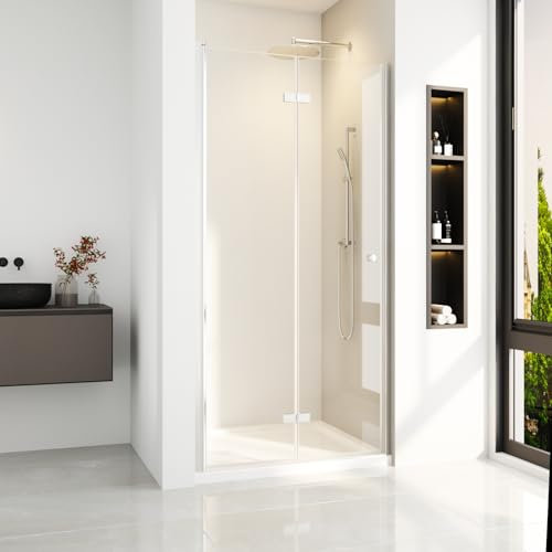 Nischentür Duschabtrennung 80 ×185 cm,180° Falttür Duschkabine Duschtür Faltbar Duschwand Dusche aus 6mm ESG Nano Glas