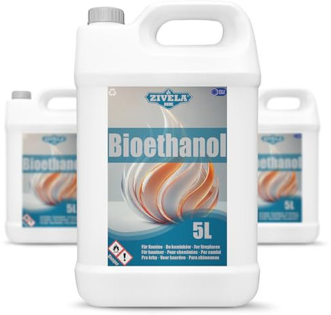 Bioéthanol 96,6 % 15 l | Alcool bio inodore 96,6 % 3 x 5 l | Bioéthanol pour cheminée, cheminée de table, cheminée au bioéthanol | Sans odeur | Combustion propre, sans fumée, flamme vive et stable