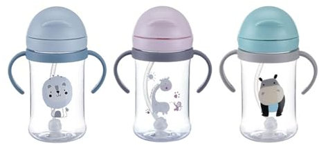 Genérico Vaso Bebe Antigoteo 400ml Con Pajita - Set 3 Piezas de Aprendizaje y Entrenamiento Antiderrame Con Diseño de Animales Para Niños