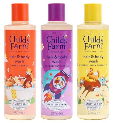 Childs Farm Hair & Body Wash Bundle | Sweet Orange (250ml), Blackberry & Apple (250ml) and Watermelon & Pineapple (250ml) | Suitable for Newborns, Kids & Adults with Sensitive, Dry & Eczema-Prone Skin