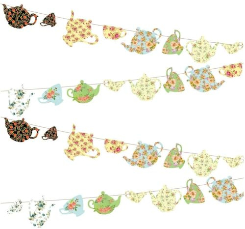 Vobumix Tea-Party-Papier-hängebanner, Teekannen-Banner, Wimpelkette, Dekorationen, Vorgespannte Garten-teekannen-Banner Für Teeparty, Brautparty, Geburtstagsparty