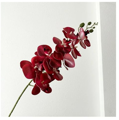 WENH 5 pièces Fleurs artificielles 9 têtes Latex Film Phalaenopsis Luxe décor à la Maison Fausses orchidées Fleurs Mariage fête Fleur Arrangement(Orange)