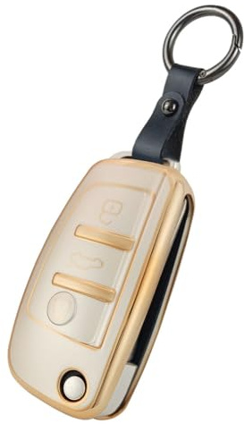 Baisirui Autoschlüssel Hülle Kompatibel mit Schlüsselhülle Audi A1 A3 Q3 Q2 Q7 ,TPU Schlüssel Auto Schlüsselbox Cover Zubehör (C-Gold)