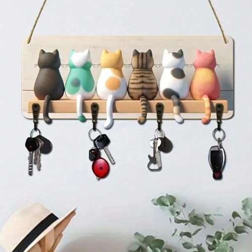 Puwaiio Cat Animal Key Hooks Hanging Key Holder Decorations Pet Wall Hooks Wall Art Decor for Entryway Front Door Hallway Offices