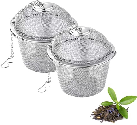 Teesieb für Losen Tee, 2 Stück Teesieb Edelstahl Teefilter für Losen Tee Feines Netz mit Kette, Edelstahl Tea Strainer Teeei für Losen Tee, Tee Ei Sieb für Teekanne, Tassen, Becher