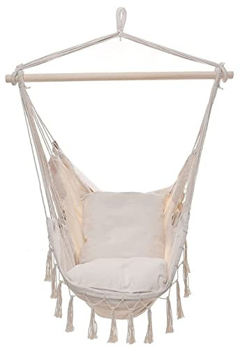 Hängestuhl-Schaukel mit 2 Kissen, max. 120 kg Kapazität, für drinnen und draußen, Terrasse, Hängesessel für Hof, Schlafzimmer, Veranda, Seilschaukel-Set