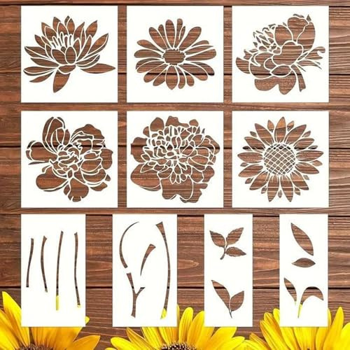 GENERIC Large Flower Stencils for Wall Painting, 14'' Reusable Wood Fence Decor Templates (#B)