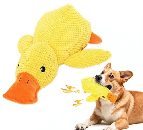 Hshenjhu Anatra Gialla Giochi per Cani, Giochi con Squeak per Cani, Giocattoli per Cuccioli da Mastica, Peluche per Dog Indistruttibile, Resistenti Peluche per Dog Piccola e Media