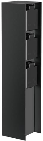 ledscom.de POMI Garden Socket Column for Outdoor Use, IP44, 3-Way, Stainless Steel, Black, Square, 33 cm