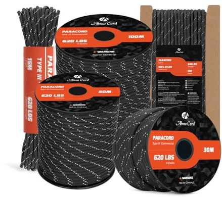 Abma Cord Paracord 620lbs 4mm 10M 100% Nylon Seil Typ 3 Schnur mit 9 Kern | Max 280kg (620lbs), Basteln, Camping, Survival, Outdoor