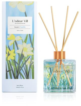 L'odeur Vill Raumduft Reed Diffuser 100ml, Aromaduft mit 6 Duftstäbchen, Langanhaltender Duft für Wohnzimmer Schlafzimmer Bad Büro, (Vanille)