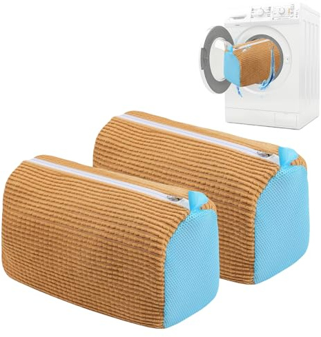 2 Pcs Shoe Washing Machine Bag Sneaker Laundry Bags For washers, Cleaned 360° Mesh Pouch Reusable & Durable Laundry Shoe Bag Side Zipper, Suitable for Washing Machine and Dryer(Light Brown)