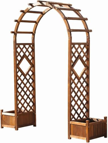 Arche De Jardin Pergola avec Jardinières Intégrées, Arche en Bois pour Roses avec Bacs À Fleurs Latéraux, Treillis De Jardin Arceau De Treillis pour Plantes Grimpantes De Jardin+(Size:247cm Height)