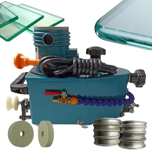 WEIZIIA Canteadora de Vidrio pequeña, canteadora eléctrica de 8000 r/min, canteadora portátil de Vidrio pequeña, rectificadora de Cantos biselados Rectos y Redondos, pulidora de Vidrio acrílico,Blue