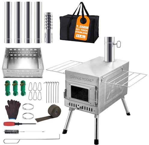 CHANGEMOORE Outdoor Medium Sauna Hot Tent Stove, Portable Camping Wood Stove for Dry Sauna Tent with Pipe Anti-scalding Roll Cloth, No Openable Top, Cooking for Husband and Friends 2.0