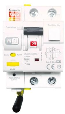 Rasmacor | Diferencial Magnetotermico Rearmable Super Inmunizado WIFI Combinado VIGI | P+N Tipo A 40A 30ma | Control Remoto App Tuya/Smart Life | 230V |